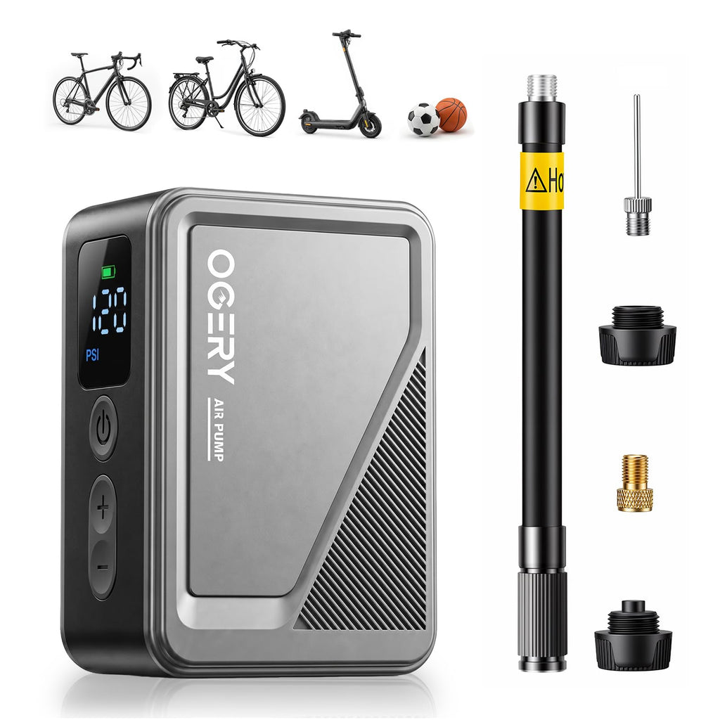 Bike Pump with Gauge, 18s Fast Inflate Bike Tire Pump & Auto Stop