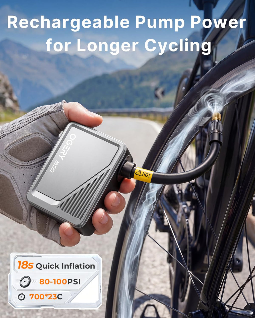Bike Pump with Gauge, 18s Fast Inflate Bike Tire Pump & Auto Stop