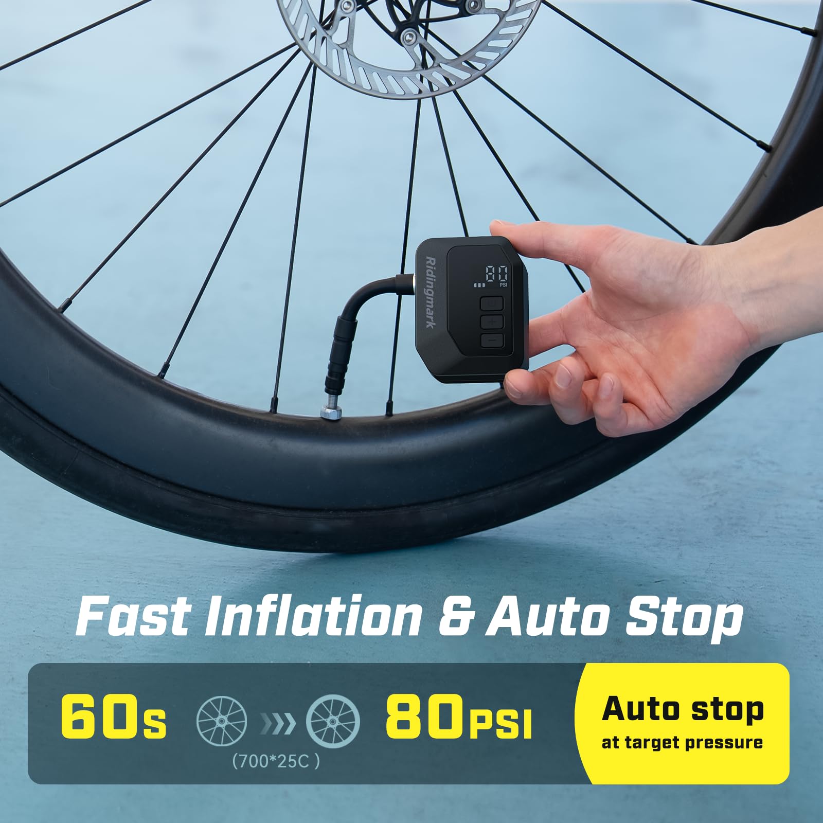 Mini Electric Bike Pump with Gauge, Max 120 PSI Auto-Stop