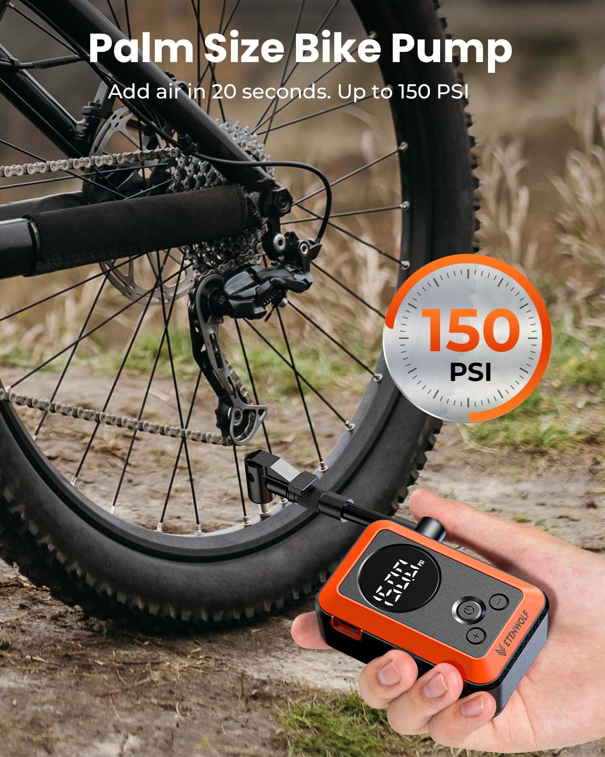 ETENWOLF S0 Mini Bike Pump, 20s Fast Inflate Bicycle Pump with Gauge