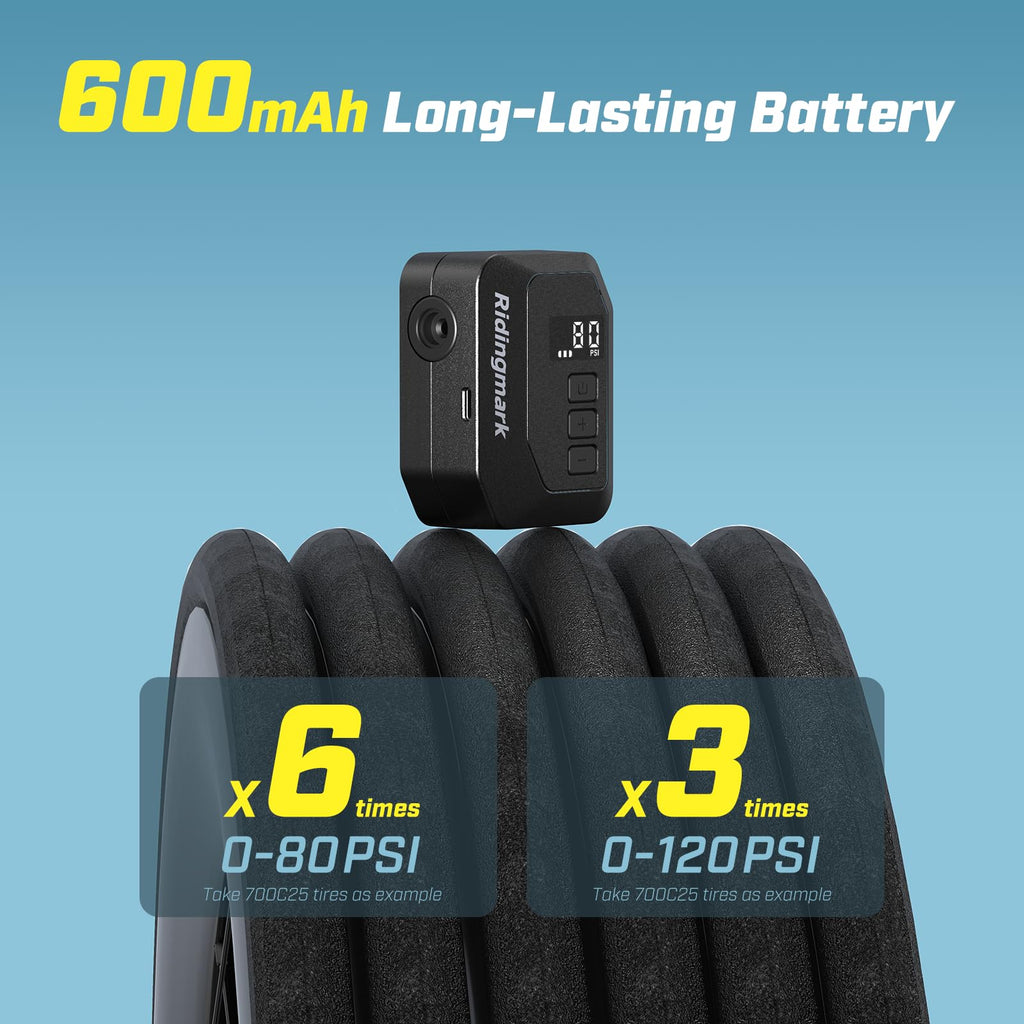 Mini Electric Bike Pump with Gauge, Max 120 PSI Auto-Stop