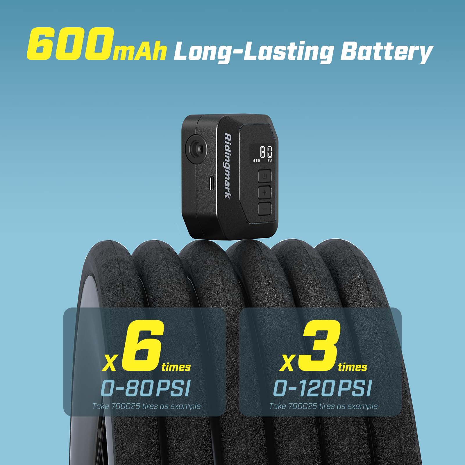 Mini Electric Bike Pump with Gauge, Max 120 PSI Auto-Stop