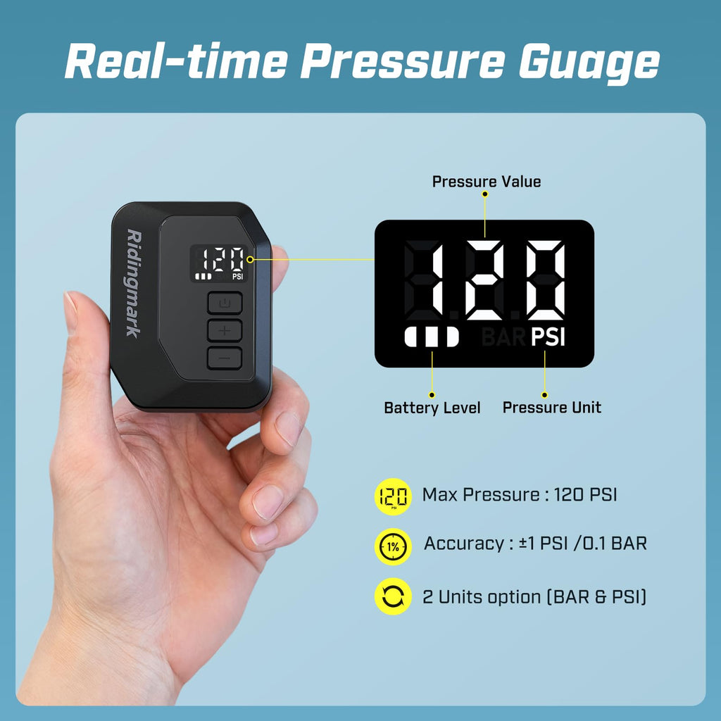 Mini Electric Bike Pump with Gauge, Max 120 PSI Auto-Stop