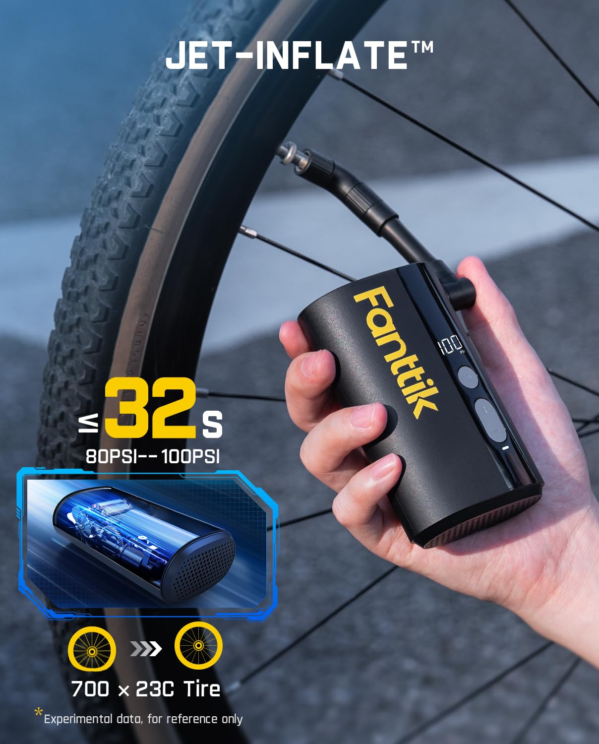 Fanttik X9 Ace Mini Electric Bike Pump, 150PSI, 32s Inflate, Auto Stop