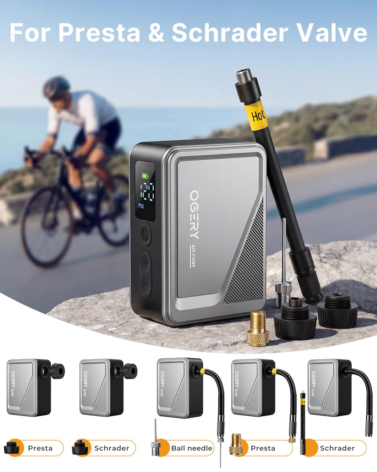 Bike Pump with Gauge, 18s Fast Inflate Bike Tire Pump & Auto Stop