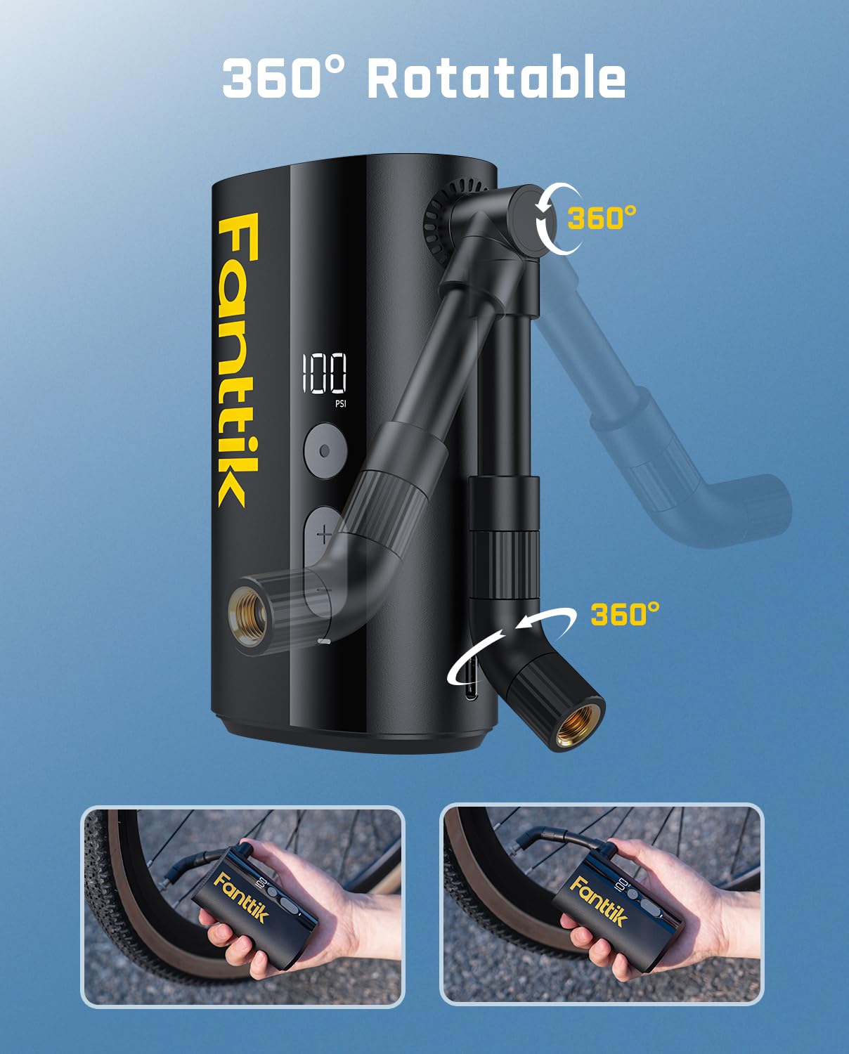 Fanttik X9 Ace Mini Electric Bike Pump, 150PSI, 32s Inflate, Auto Stop